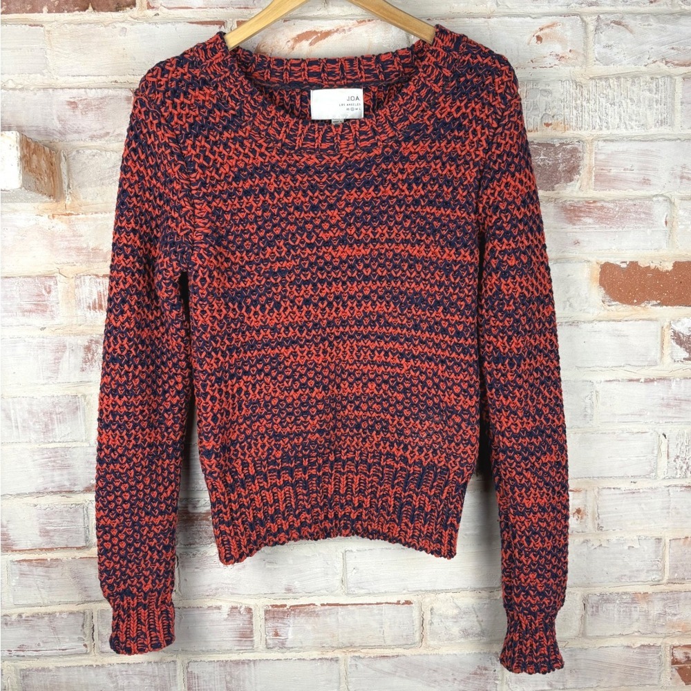 J.O.A. Los Angeles Orange Navy Two-Tone Open Knit Cotton Crop Sweater S